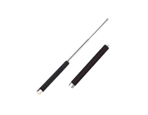 Two telescopic rods, one black and one silver, on a white background