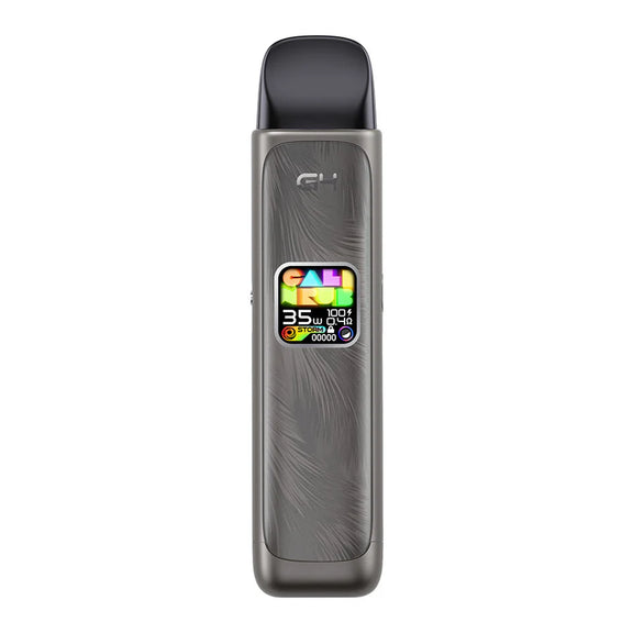 Vaping device with digital display on a white background