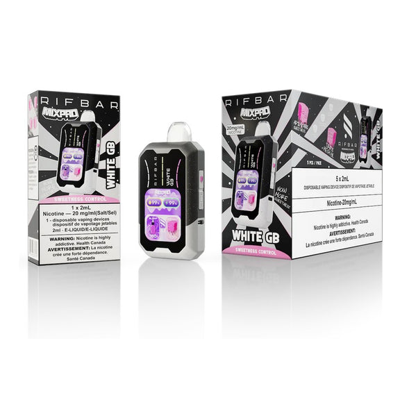 Rifbar vape device and packaging on a white background