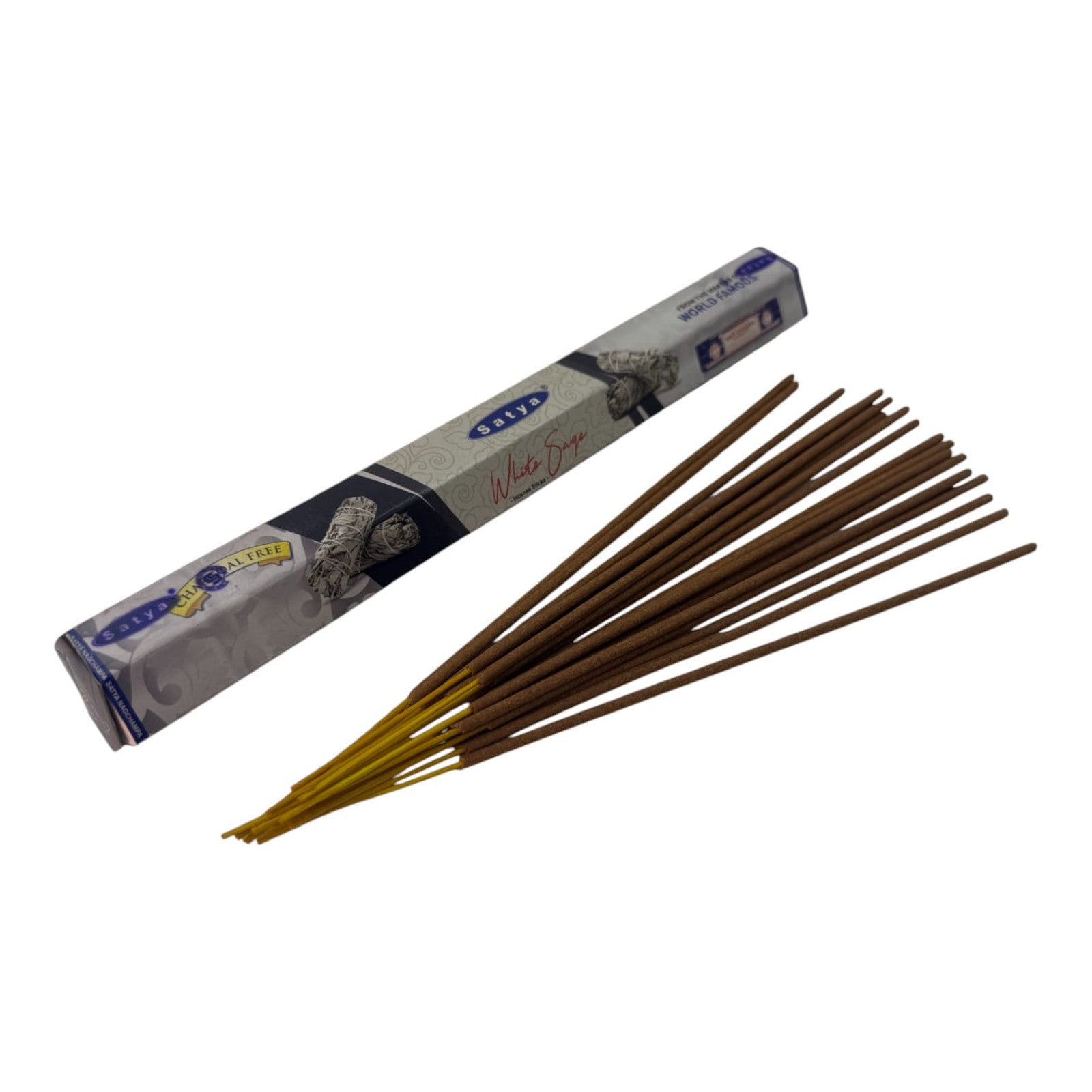 Incense sticks with their packaging on a white background