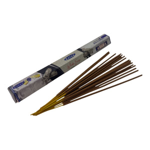 Incense sticks with their packaging on a white background